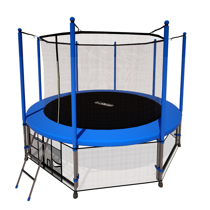 Батут i-Jump Classic 14FT 427 см с нижней сетью и лестницей синий 800_800