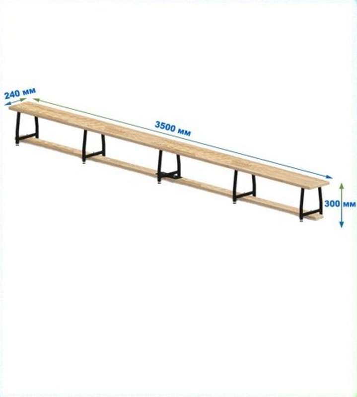 Скамейка гимнастическая 3500мм (40 мм щит.сосна) ножки метал с РО Dinamika 719_800